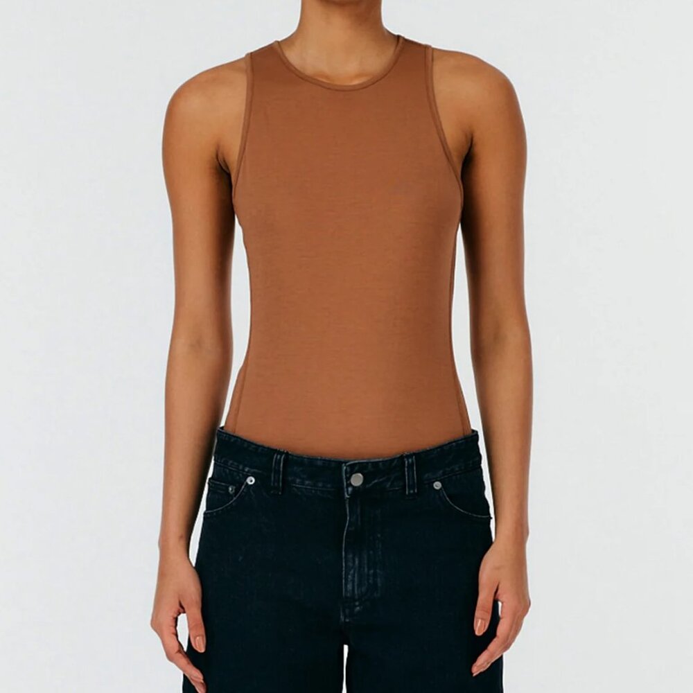 Tibi T-Shirt Crewneck Racerback Bodysuit in Sienna